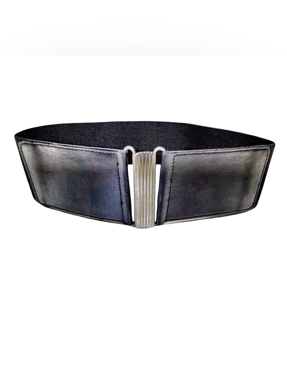 Iris Setlakwe Wide Waist Belt | Black Leather | Elastic | Silver Clasp | Size 4